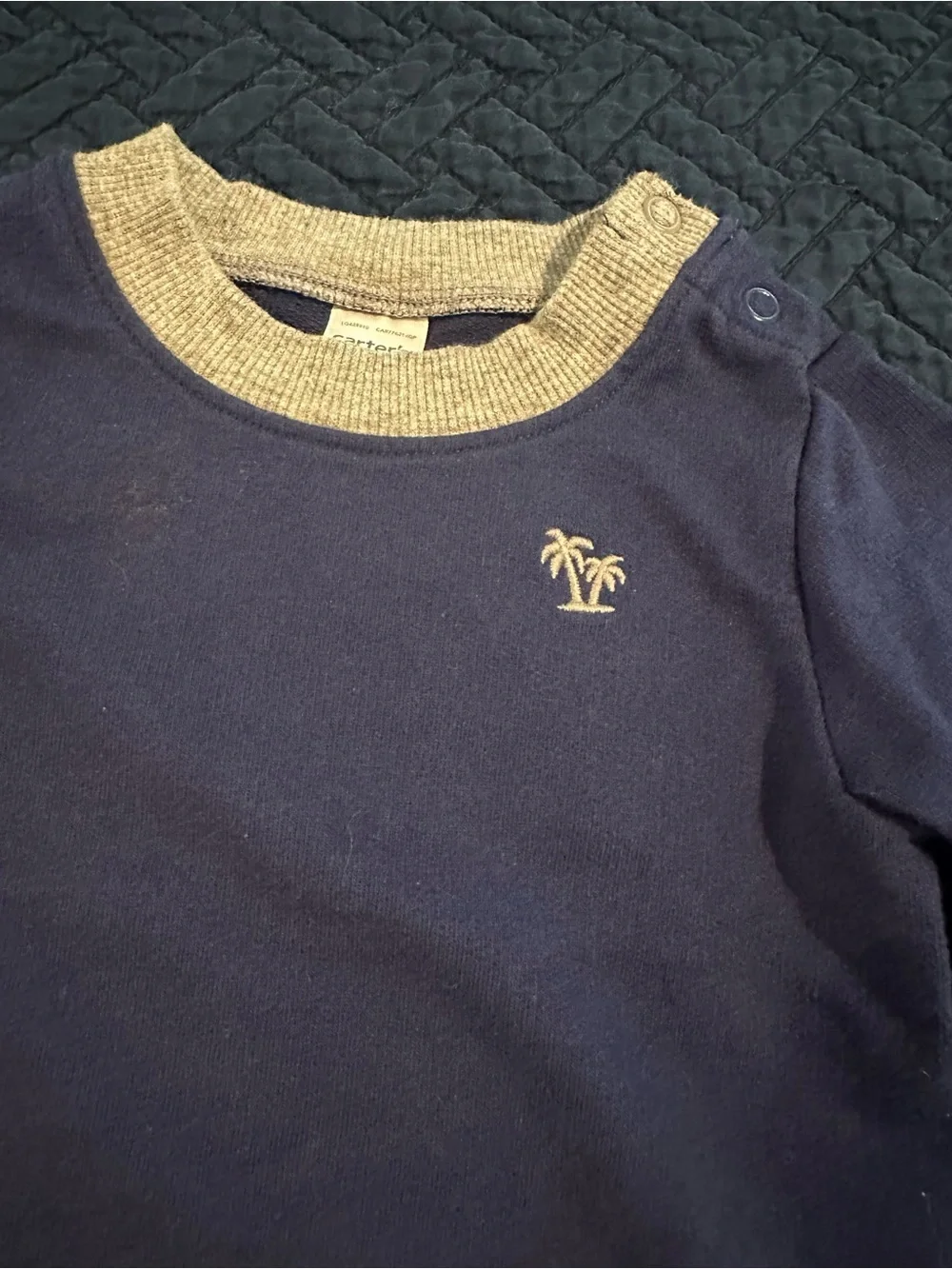 Carter’s Baby 9 Months Navy & Mustard Palm-Embroidered Pullover Cotton Sweater